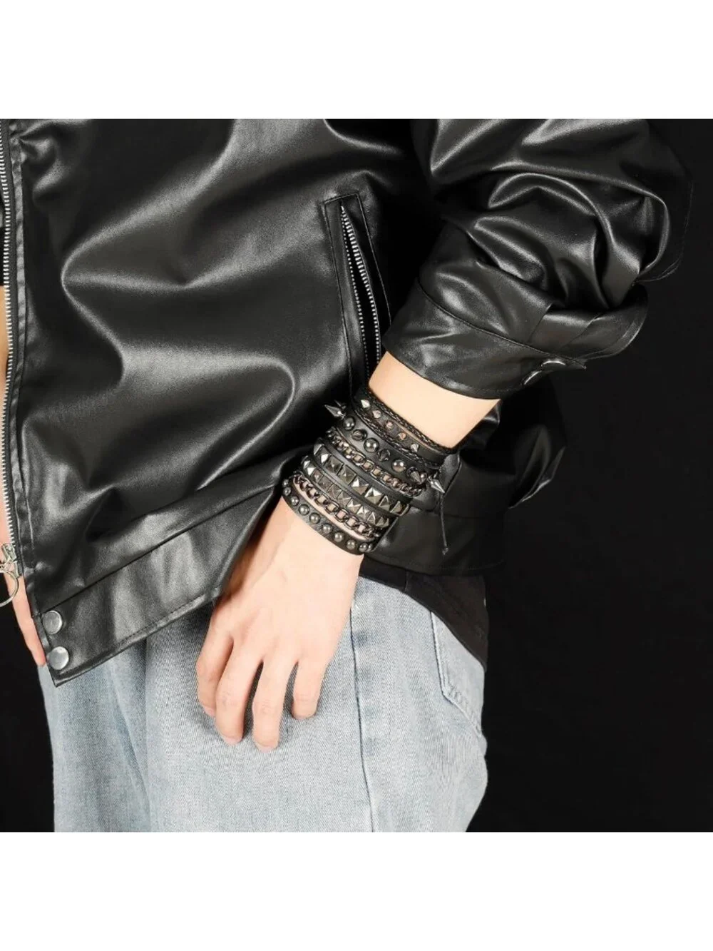 Vintage Leather Punk Rock Cuff Bracelets Set for Men & Women - Retro 80s Style